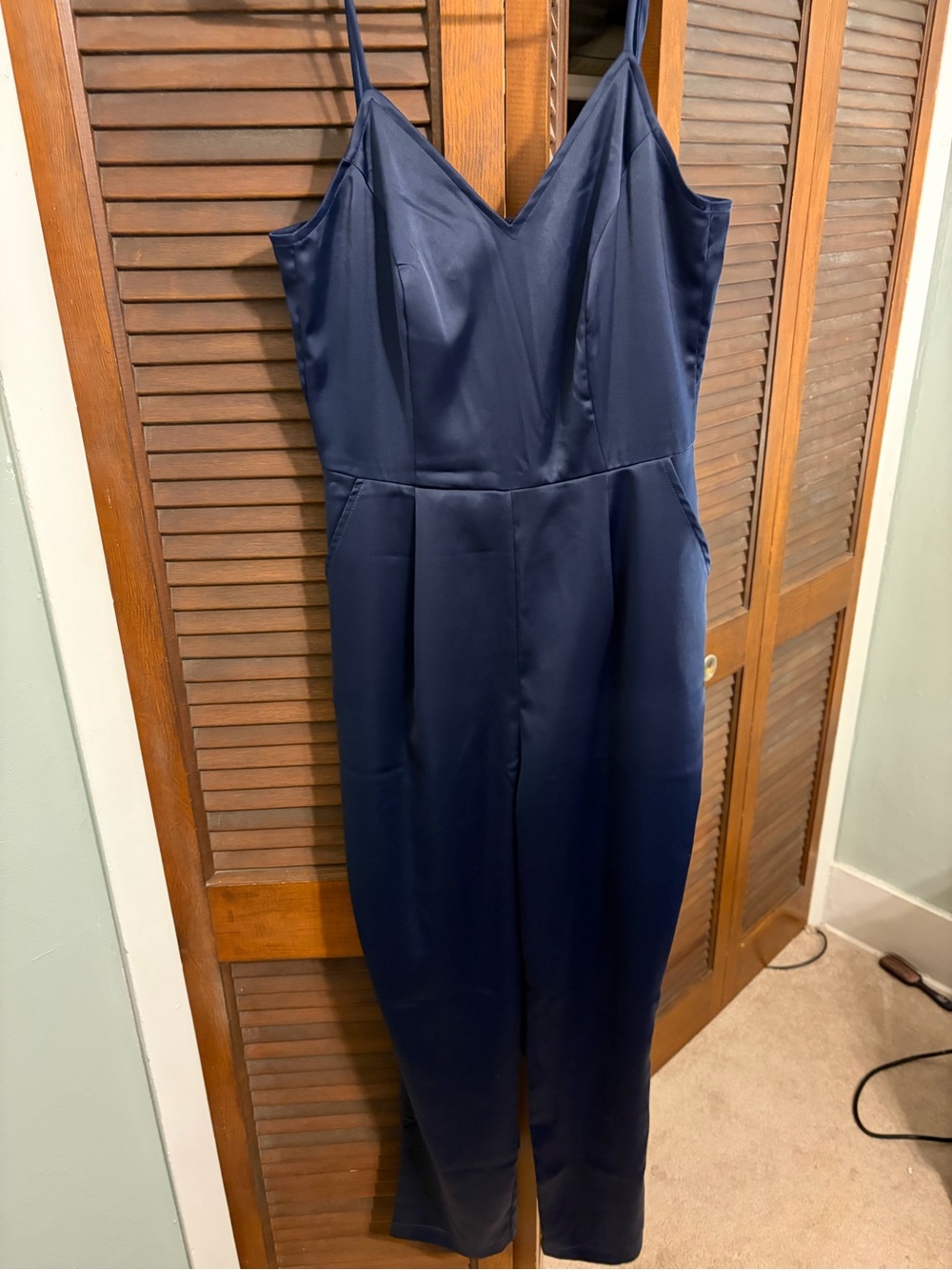 Lulu's Navy One-Shoulder Jumpsuit with Spaghetti Strap